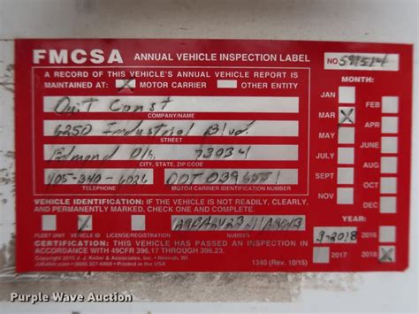5 for interstate carriers with US DOT operating authority. . How to fill out fmcsa annual vehicle inspection label